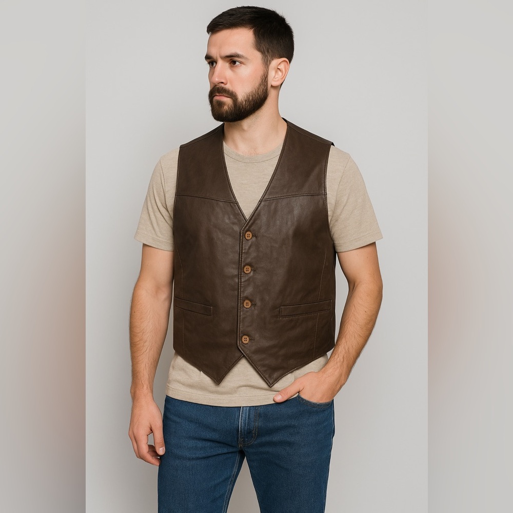 New Zealand Outback Genuine Leather Vest Brown Men’s XL Western Rugged